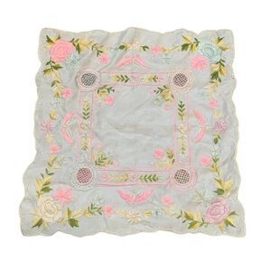 Vintage Embroidered Silk Doiley Handkerchief